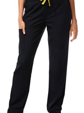 Revel Premium Stretch Black Women's Straight Leg Scrub Pants with Drawstring